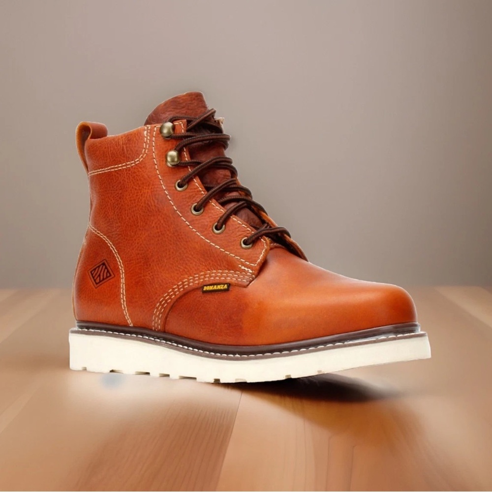 BONANZA Men’s Work Boots Light Brown 6" Round Toe Leather BA632